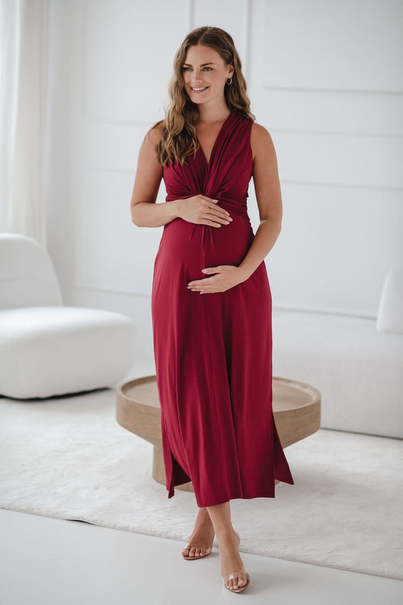 Rochie maxi de maternitate si alaptare cu bucla Milk&Love burgundy