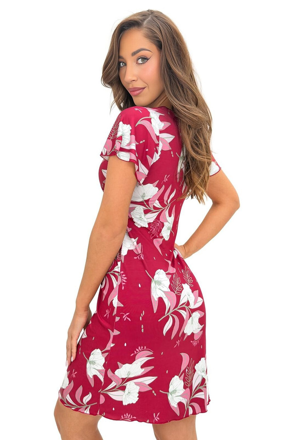 Cămașă de noapte Donna Brigitte II bordo, vâscoză, dantelă, mânecă lungă