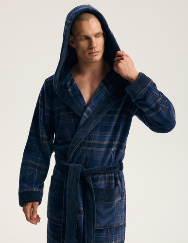 Halat de baie bărbați Henderson 45465 Isle bleumarin Soft cu glugă și buzunare