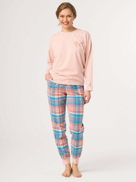 Pijamale damă Key LNS 436 piersică – bumbac, lungă, flanel