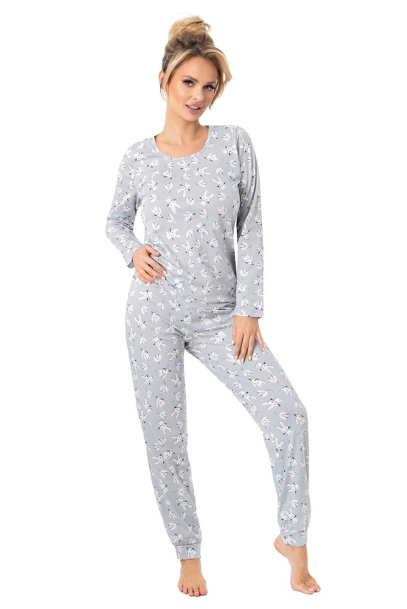 Pijamale Bunny Long Donna pentru femei, gri - bumbac, mânecă lungă, set confortabil