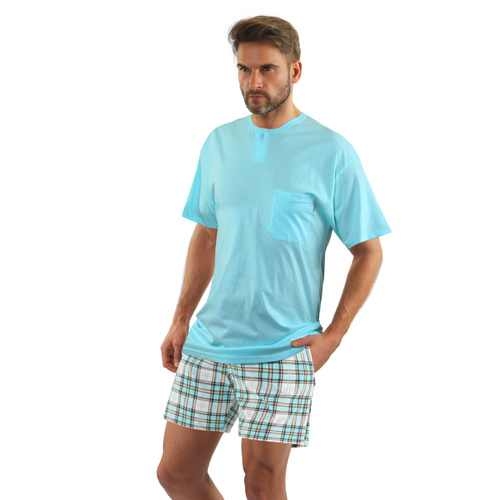 2576/17 Pijamale bărbați, mâneci scurte, pantaloni scurți Sesto Senso turcoaz