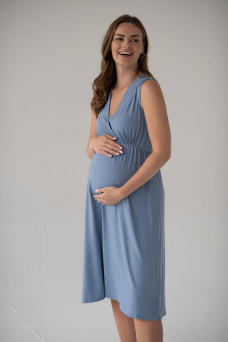 Cămașă de noapte de maternitate și alăptare Star Light din bambus Milk&Love, albastru