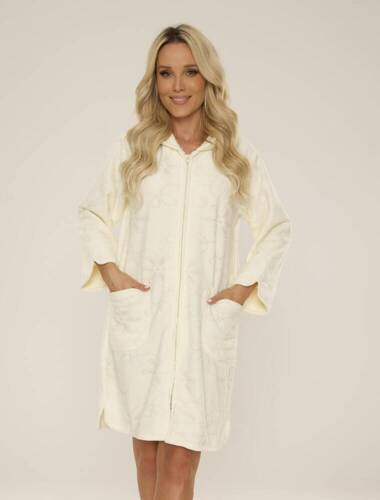 409 Jacquard Short Ladies' Bathrobe De Lafense- ecru