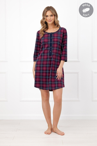 Italian Fashion Brenda cămașă de noapte damă Mega Soft în carouri mânecă 3/4