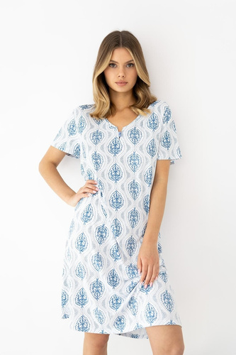 Jazmin Sensi cămașă de noapte viscoză decolteu V alb-albastru