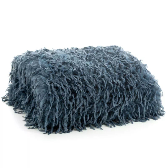 Pătură Adore, cuvertură de pat cu draperii, shaggy, blană, bleumarin