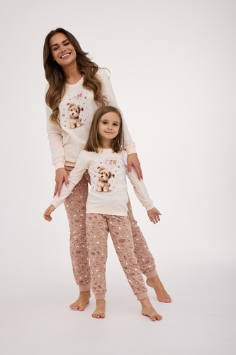 Pijamale dama 671/431 Sweet Dog Cornette ecru – bumbac, maneci lungi, imprimeu caine