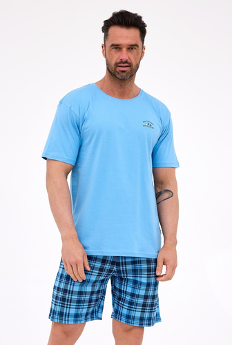 Pijamale bărbați Cornette 326/311 Ready 2 albastru - bumbac, mâneci scurte, confortabile și stilate