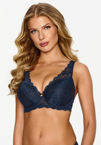 2618 Sutien Lupoline - gel push-up albastru marin cu dantelă