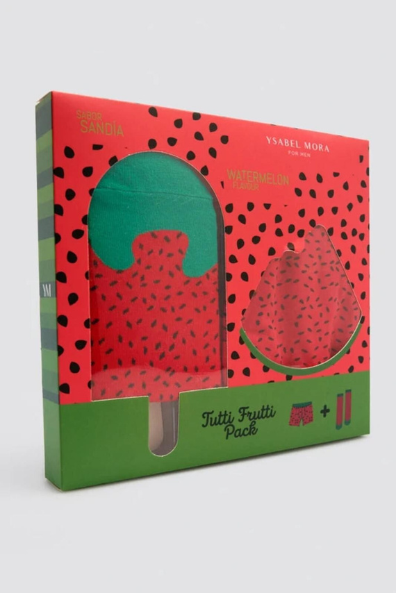 Komplet 20475 boxeri + șosete bărbați din bumbac, pepene verde, cadou