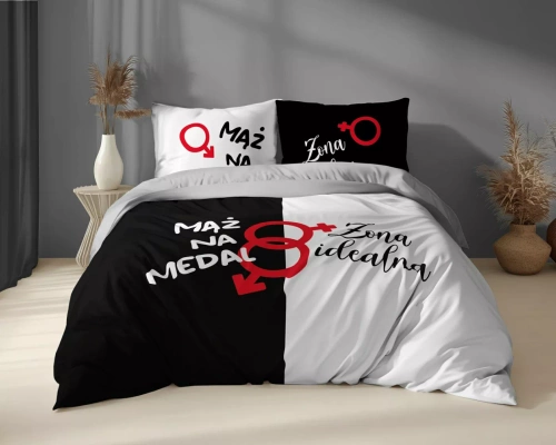 5121 Set de lenjerie de pat Holland Detexpol din bumbac, soț/soție perfectă premiat – 100% bumbac, față-verso, producție poloneză