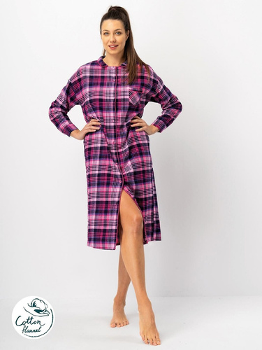Cămașă damă Key LND 490, fucsia - flanel de bumbac, mâneci lungi, nasturi