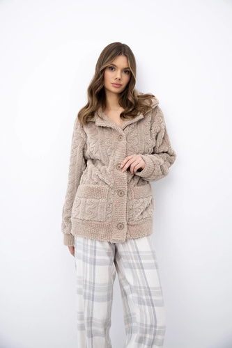 Sensis Ingrid blezer damă bej, cu nasturi, moale, homewear, cu buzunare
