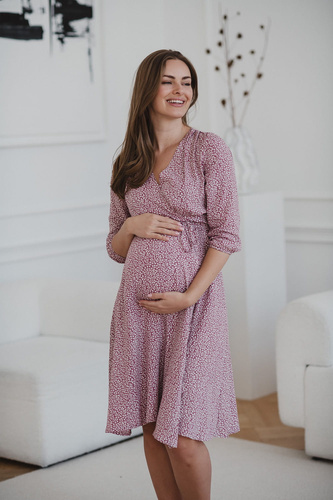 Rochie de maternitate si alaptare Milk Shake, maneca 3/4 Milk&Love, liliac cu frunze