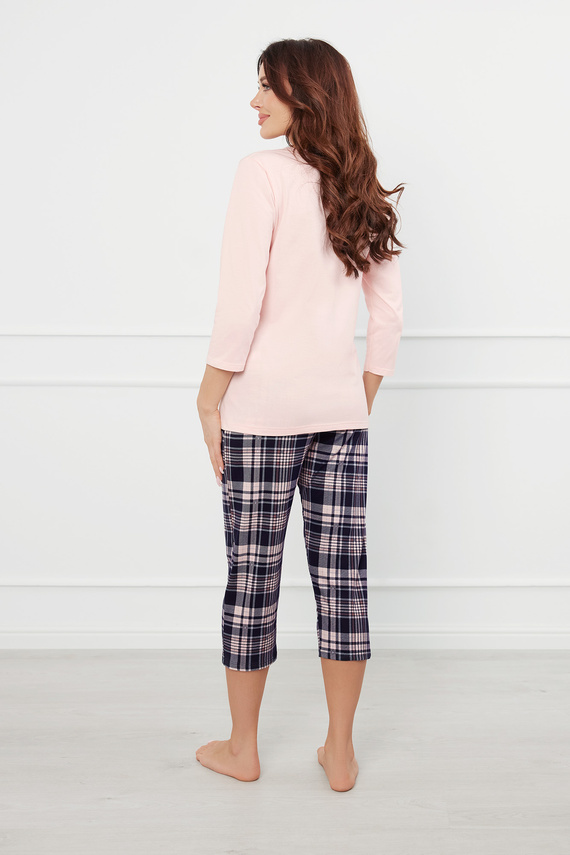 Pijama de damă Dona mâneci 3/4, pantaloni 3/4 Italian Fashion - somon/print