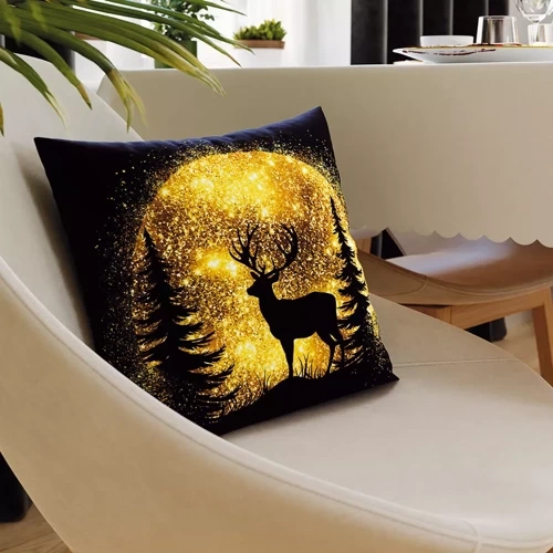 PBN286 Fetă de pernă de Crăciun cerb cu sclipici Marquisette negru