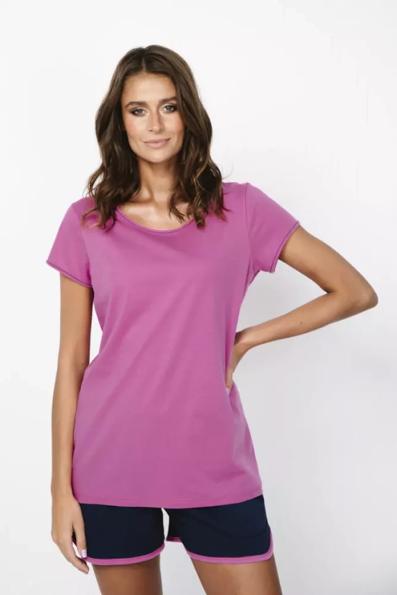 Ontega Ladies pijama cu mânecă scurtă, pantaloni scurți Italian Fashion- amarant/ albastru închis