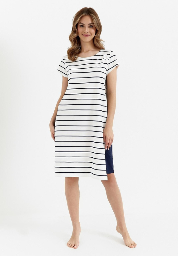 Cămașă de noapte 449 Cana ecru – bumbac, mâneci scurte, feminină și confortabilă