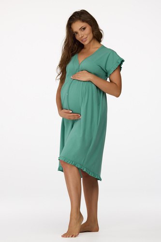 Cămașă de noapte Senizo pentru gravide nr. 23, verde – 100% bumbac, mâneci scurte, capse pentru alăptare