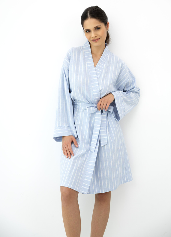 Asteria Sensis halat kimono din bumbac albastru cu dungi