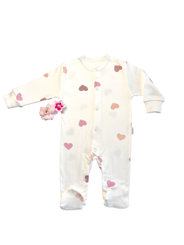 Salopeta pentru bebelusi Mamatti PA15040 – alb cu inimioare, bumbac, cu butoane