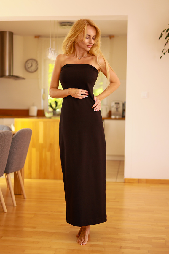 Irving - set dama: rochie maxi + hanorac, 95% bumbac 5% elastan | Marca poloneză Mirale - negru