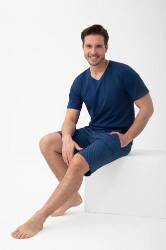 Pijama bărbătească Luna 1602 din bumbac cu tricou V și pantaloni scurți