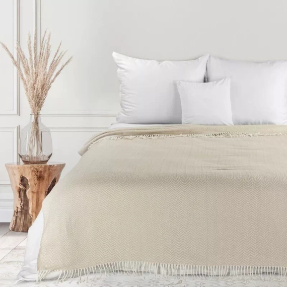 Plaid 7 Pătură cuvertură de pat cu franjuri Eurodraperii bej