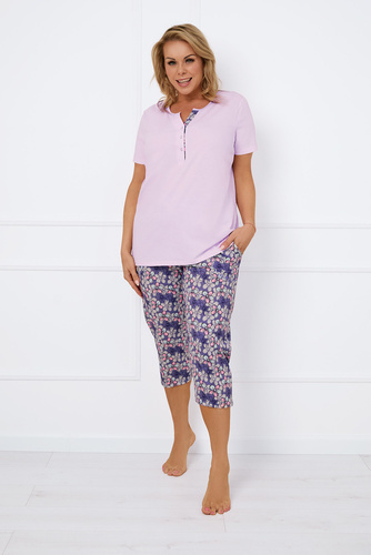 Carbonia Pijama de damă cu mânecă scurtă, pantaloni 3/4 Italian Fashion - roz/print