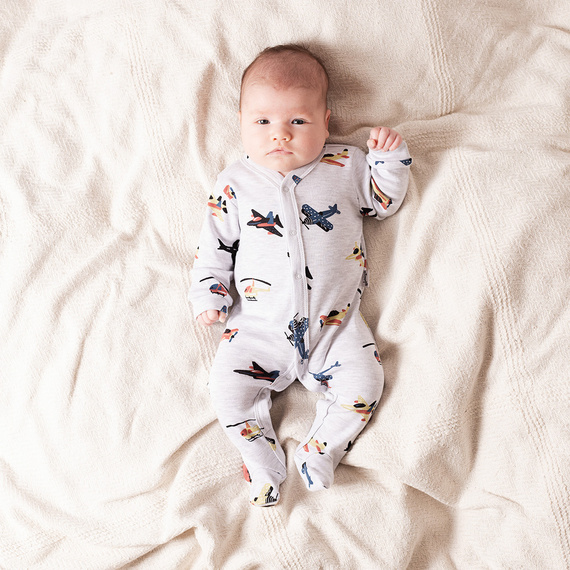 219031 Willy Nicol baby clovn - bumbac, gri cu avioane