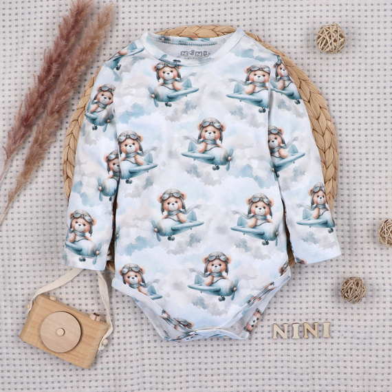 NINI ABN-5746/JSZ body pentru bebeluși 100% bambus Baby Bear Pilot cu capse