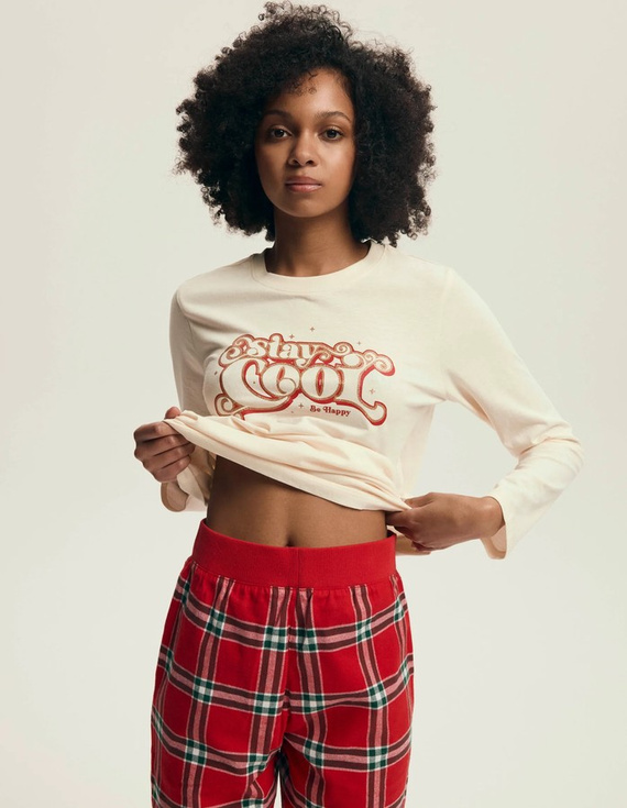 43718 Dotie Henderson Set pijama de Crăciun pentru femei, roșu - Mânecă lungă și pantaloni