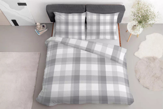 5040 A Lenjerie de pat din microfibră în carouri gri Detexpol