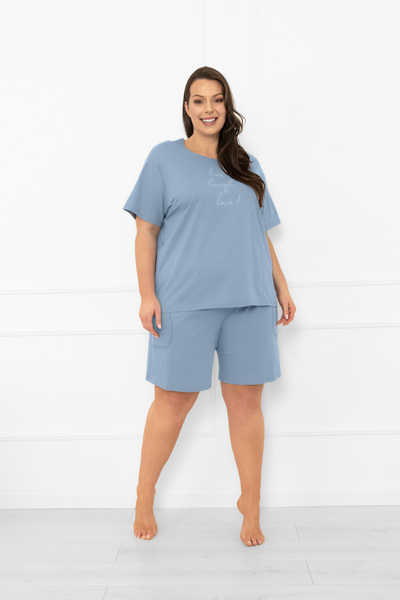 Pijama pentru femei Ksara Italian Fashion - bumbac, mânecă scurtă și pantaloni scurți - oțel