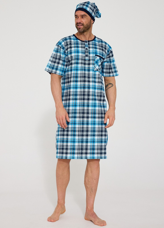 Cornette 109/38– cămașă de noapte bărbați din 100% bumbac, mânecă scurtă, nasturi și buzunar