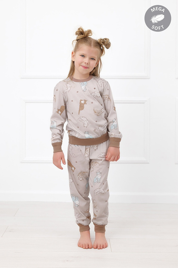 Italian Fashion Filka pijama copii Mega Soft lungă cu pisici, călduroasă