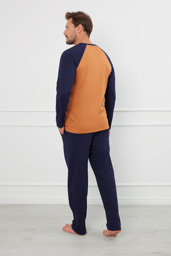 Alexander Pijamale bărbați cu mânecă lungă, pantaloni lungi Italian Fashion - cognac/grenade