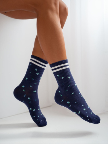 Șosete damă din bumbac Milena 0200-242– cu nervuri, confort zilnic navy
