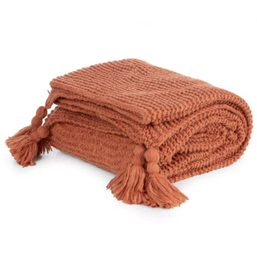 Plaid 1 Cuvertură de pat cu franjuri, Europerdele, roșu cărămiziu