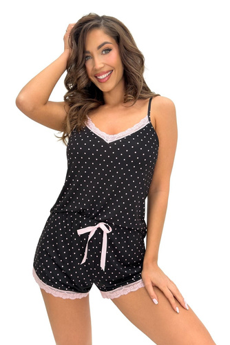 Pijama damă Donna Pati Top negru – viscoză, șort, ușoară