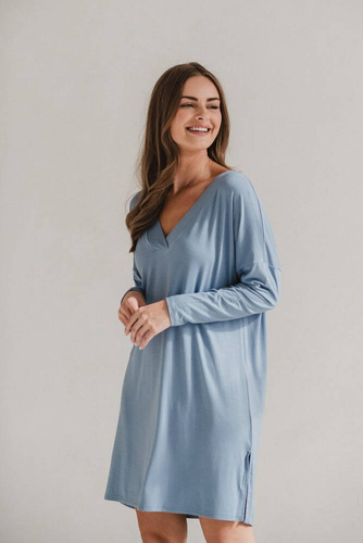 Cămașă de noapte pentru maternitate și alăptare din bambus Moon, mânecă lungă, Milk&Love, albastru