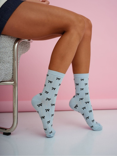 Șosete damă Milena 0200-221 – bumbac, model fundițe mici blue
