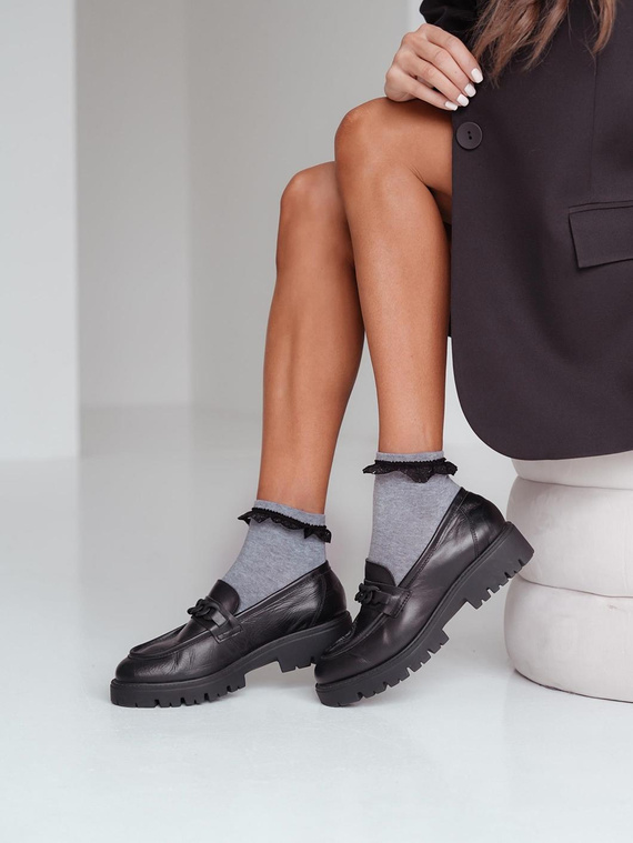 0897 Sosete dama Milena cu dantela - light melange 1 - dantela neagra