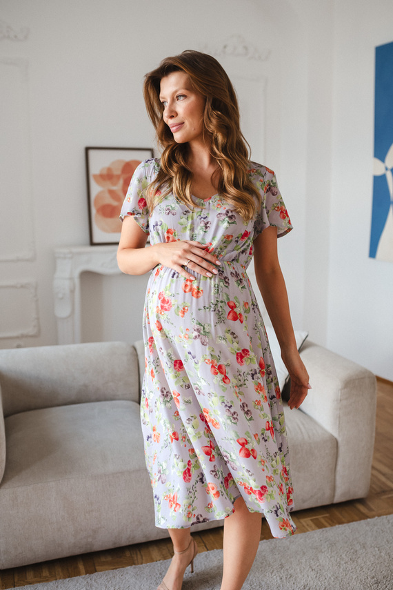 Lovely Dress Midi Milk&Love Rochie Premaman și pentru Alăptare Albastru deschis cu Fructe