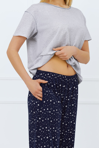 Arugia Pijama cu mânecă scurtă pentru femei, pantaloni lungi Italian Fashion - melange/print 