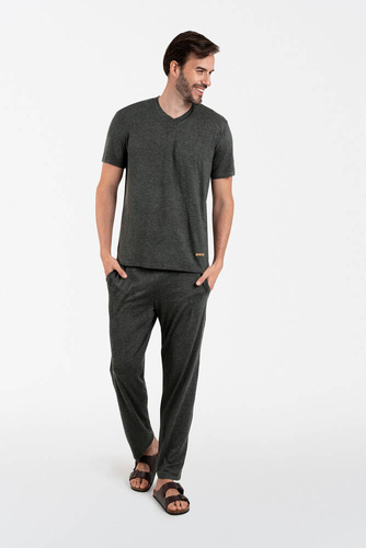 Akord Pijama cu mânecă scurtă pentru bărbați, pantaloni lungi Italian Fashion - c.melange