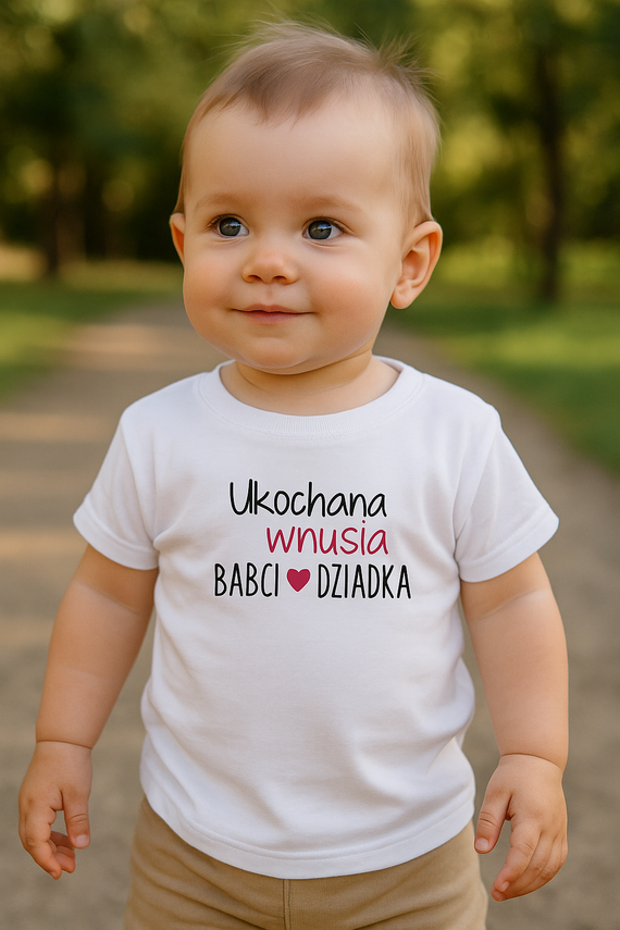 Tricou pentru copii „Bunica și nepoata iubită a bunicului” Moocha - alb, cu mâneci scurte