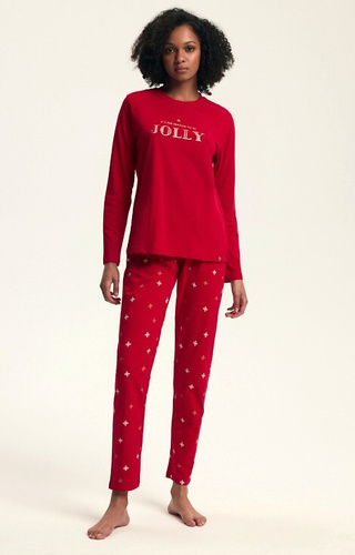 43718 Dotie Henderson Set pijama de Crăciun pentru femei, roșu - Mânecă lungă și pantaloni