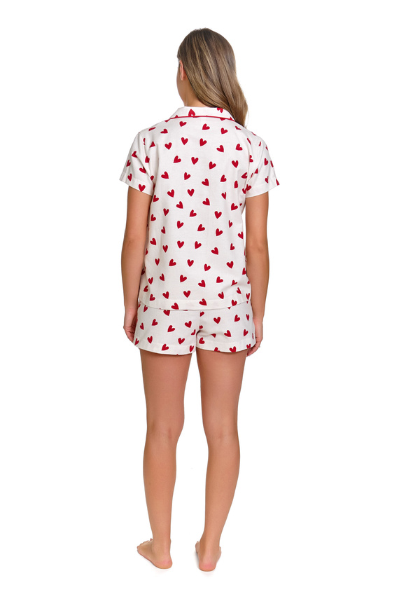 Pijama damă 7441 bumbac mânecă scurtă șorturi cu nasturi imprimeu inimioare